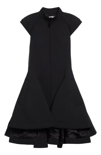 Sacai Mixed Media Cap Sleeve Dress In Black