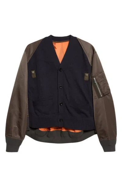 Sacai Mixed Media Cotton Cardigan In Multi