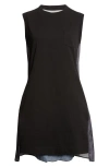 Sacai Mixed Media Cotton Jersey & Denim Minidress In Black