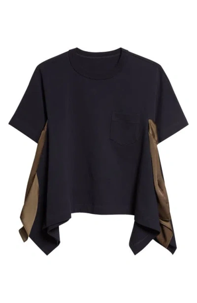 Sacai Mixed Media Cotton Jersey & Satin Pocket T-shirt In Black