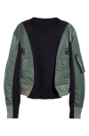 Sacai Mixed-media Colorblock Sweatshirt In Navy B/ Khaki