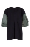 Sacai Mixed Media Crewneck T-shirt In Navy B/ Khaki