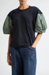 Sacai Nylon Twill X Cotton Jersey T-shirt In Navy B/khaki