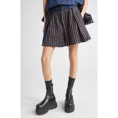 Sacai Mixed Media Denim & Tweed Shorts In Black