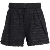 Sacai Womens Frayed-hem Belted Tweed Woven Shorts Black Black In Black/black