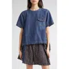 Sacai Mixed Media Denim & Tweed Top In Blue