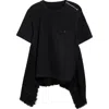 Sacai Womens Short-sleeve Tweed-panel Denim Top Black Black Xl In Black/black 002