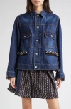 Sacai Mixed Media Denim & Tweed Trucker Jacket In Blue