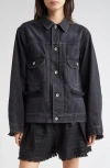 Sacai Mixed Media Denim & Tweed Trucker Jacket In Black