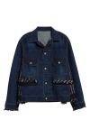 Sacai Mixed Media Denim & Tweed Trucker Jacket In Blue/navy 405