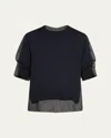Sacai Womens Contrast-knit Puffed-sleeves Denim Jumper Indigo In Indigo
