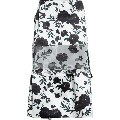 Sacai Mixed Media Floral Midi Skirt In Multi
