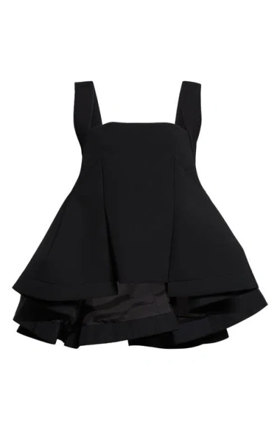 Sacai Mixed Media High-low Flare Top In Black