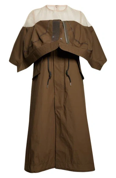 Sacai Mixed Media Hybrid Trench Dress In Brown
