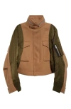Sacai Mixed Media Jacket In Brown/olive