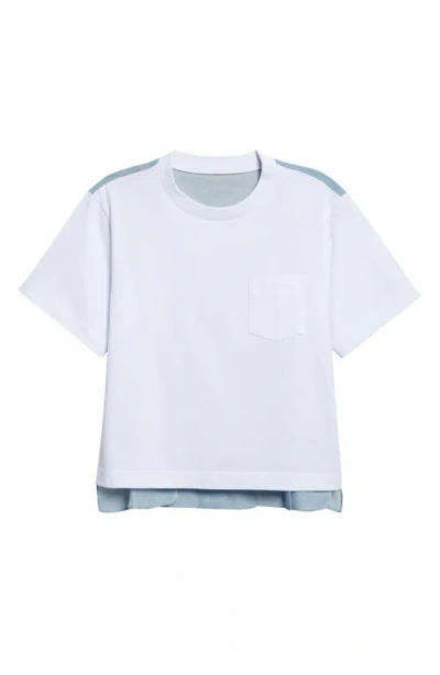 Sacai Mixed Media Jersey & Denim Pocket T-shirt In White