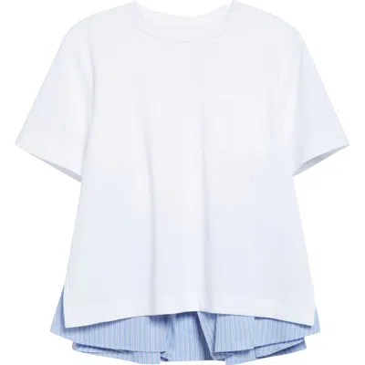 SACAI SACAI MIXED MEDIA JERSEY & POPLIN POCKET T-SHIRT
