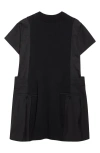 Sacai Mixed Media Knit & Poplin Dress In Black