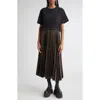 Sacai Leopard Pleated Midi T-shirt Dress In Black
