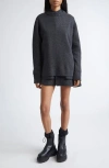 Sacai Mixed Media Long Sleeve Wool Suiting & Knit Sweater Dress In Blue