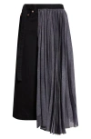 Sacai Black Wrap Denim Midi Skirt In Black