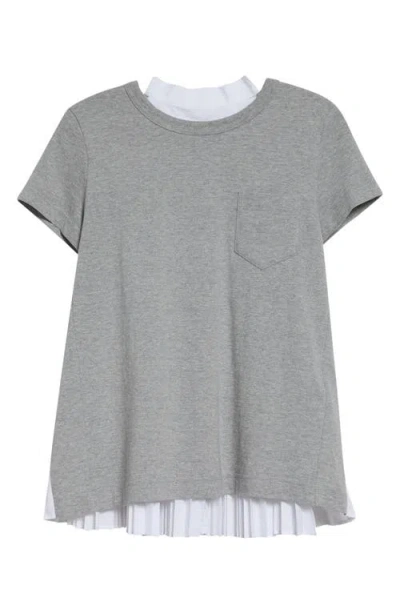 Sacai Mixed Media Pleated Poplin & Jersey Pocket T-shirt In Multi