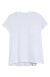 Sacai Short Sleeve Top Chest Pocket Pleated Back In White