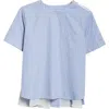 Sacai Mixed Media Poplin & Chiffon Top In Blue Stripe 458