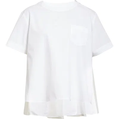 Sacai Mixed Media Poplin & Chiffon Top In Off White 151