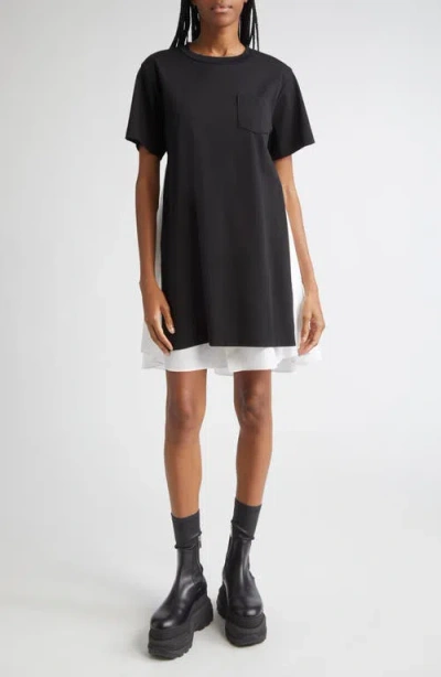 SACAI SACAI MIXED MEDIA POPLIN & JERSEY DRESS