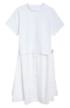 Sacai Mixed Media Poplin & Jersey Midi Dress In Off White