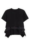 Sacai Mixed Media Poplin & Jersey Pocket T-shirt In Black