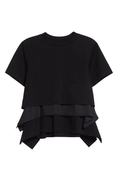 Sacai Mixed Media Poplin & Jersey Pocket T-shirt In Black