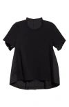 Sacai Mixed Media Poplin & Jersey Top In Black/black 002