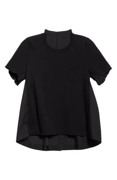 Sacai Mixed Media Poplin & Jersey Top In Black/black 002