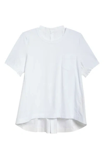Sacai Mixed Media Poplin & Jersey Top In White/off White 104