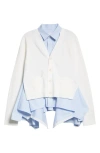 Sacai V-neck Layered Cardigan Patch Pockets In Off White X L/blue St