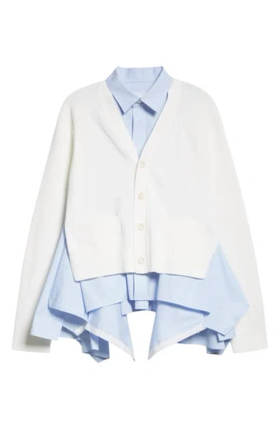 SACAI SACAI MIXED MEDIA POPLIN & KNIT CARDIGAN
