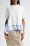 Sacai Mixed Media Poplin & Knit Top