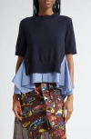 Sacai Mixed Media Poplin & Knit Top