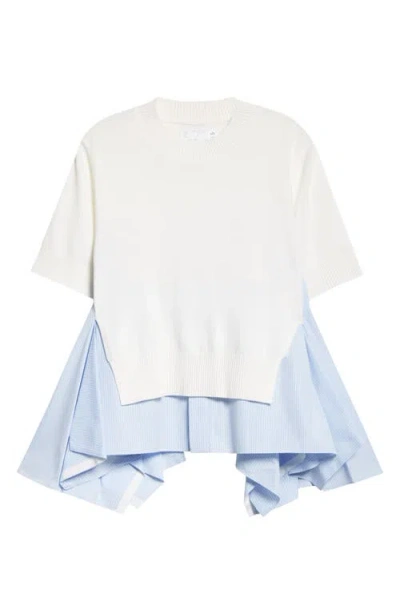 Sacai Contrast-panel Top In White/blue