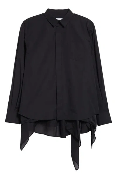 SACAI SACAI MIXED MEDIA POPLIN & SATIN BUTTON-UP SHIRT