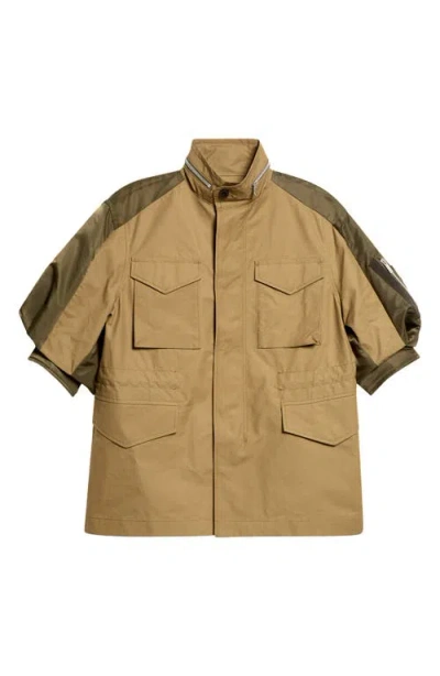 Sacai Mixed Media Short Sleeve Jacket In Multi