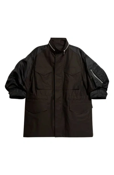 Sacai Mixed Media Short Sleeve Jacket In Black