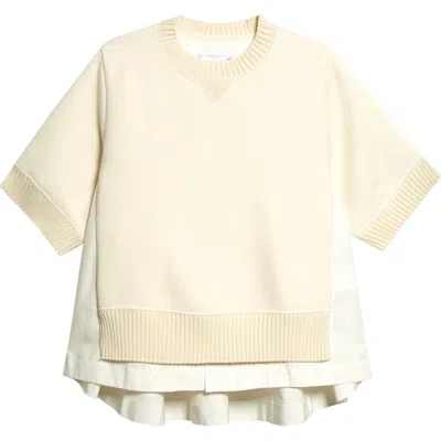 Sacai Mixed Media Short Sleeve Sweater In White