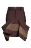 Sacai Hybrid Asymmetric Flounce Skirt In Brown