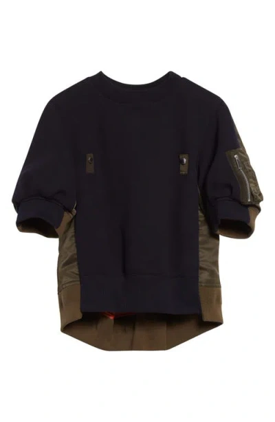 Sacai Mixed Media Sweatshirt In Black
