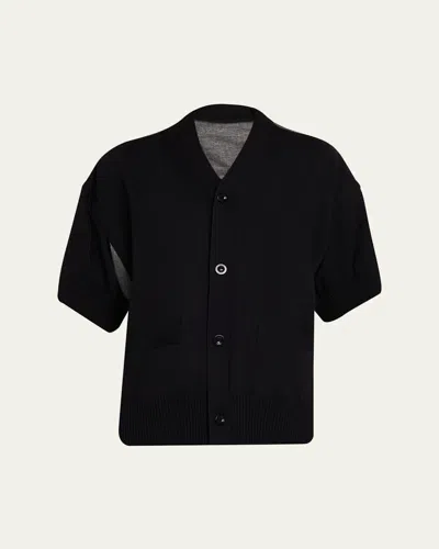Sacai Mixed-media V-neck Cardigan In Black