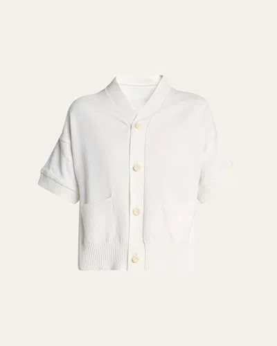 Sacai Mixed-media V-neck Cardigan In White