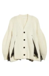 Sacai Mixed Media Wool Cardigan In Off White